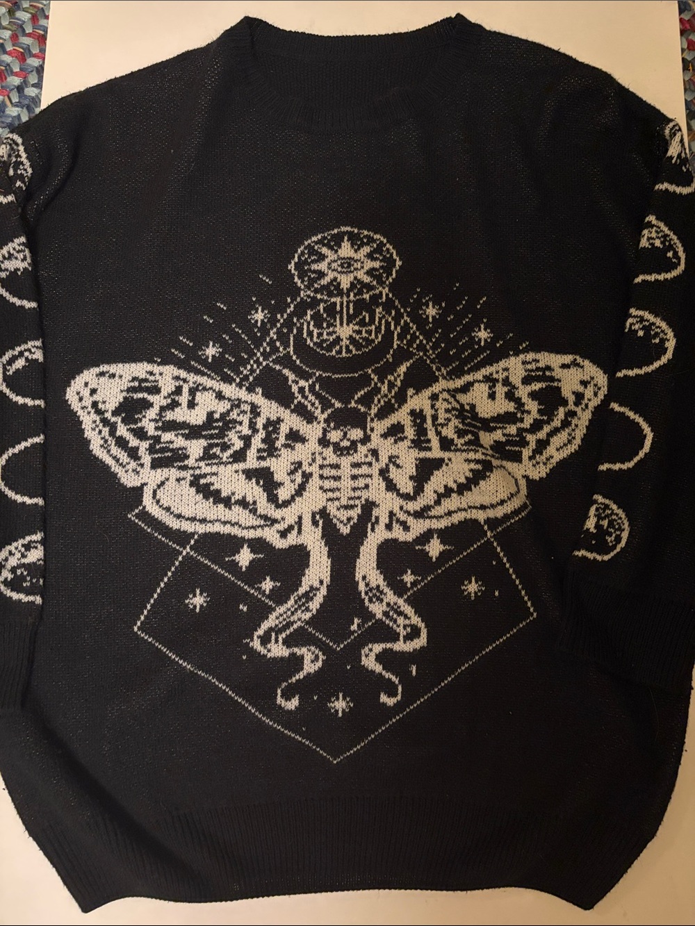 Lunar Moth Moon Phase Mystical Goth Oversized Black Sweater